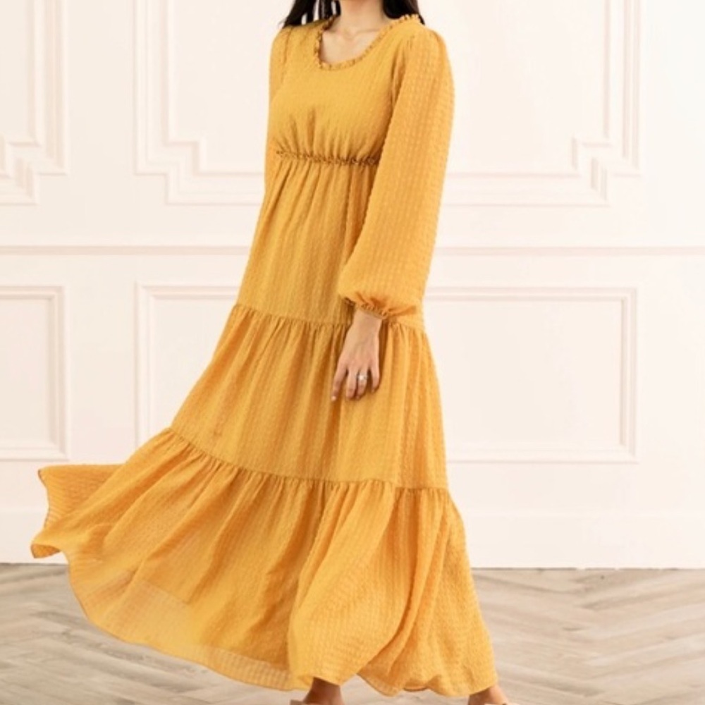 Rachel Parcell Textured Yellow Tiered Maxi Dress